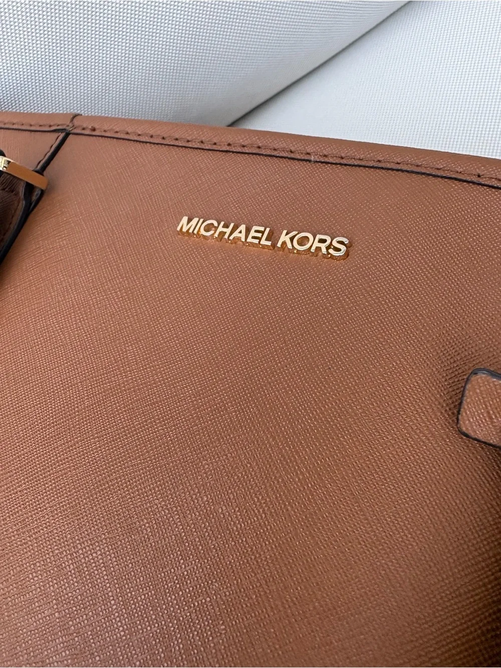 Michael Kors Chestnut Saffiano Tote with Gold Logo Charm - Picture 5 of 13
